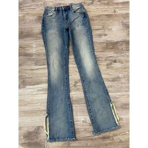 Blank NYC The Hoyt Jeans High Rise Mini Flare Raw Hem Women’s Sz 25 Waist